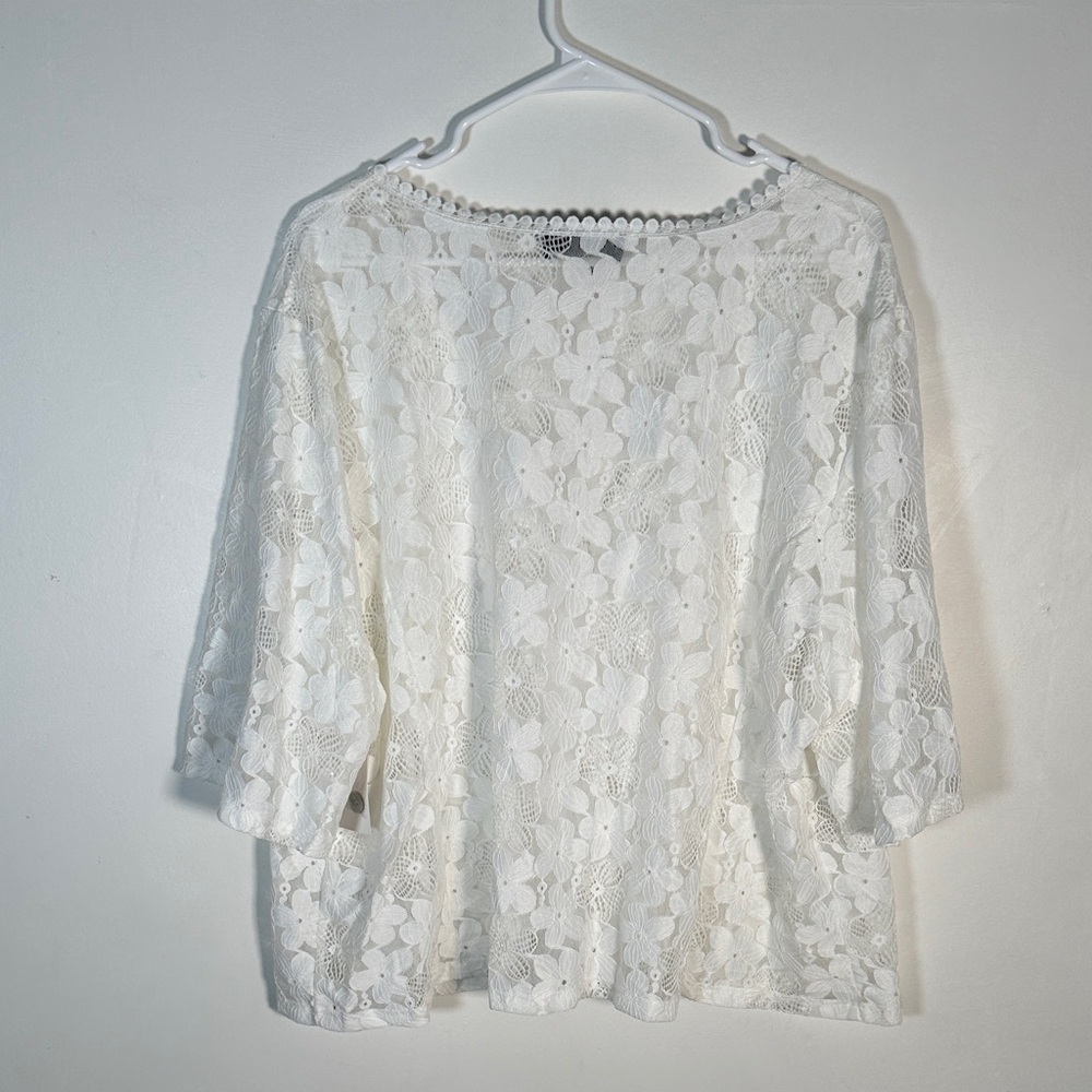 Harper 241 White Floral Lace Cardigan Cover Up Boho Plus Size 3X Chic - Picture 9 of 10